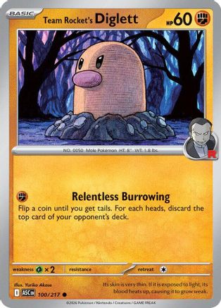 Team Rocket's Diglett 100/217 ME: Ascended Heroes Reverse Holo Common Pokemon