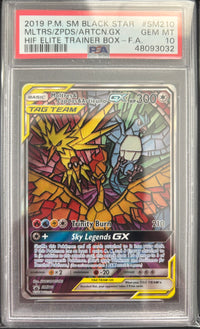 2019 POKEMON SM BLACK STAR PROMO #SM210 MLTRS/ZPDS/ARTCN.GX HIF ELITE TRAINER BOX-F.A. PSA 10