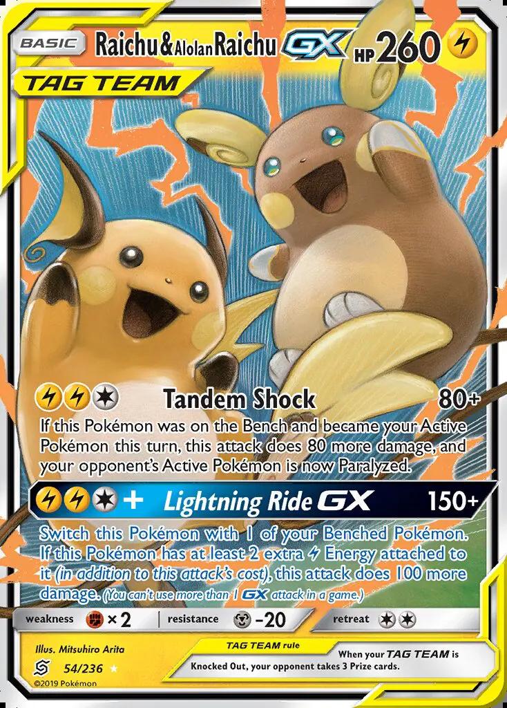 Image of Raichu and Alolan Raichu-GX Unified Minds (UNM) #54