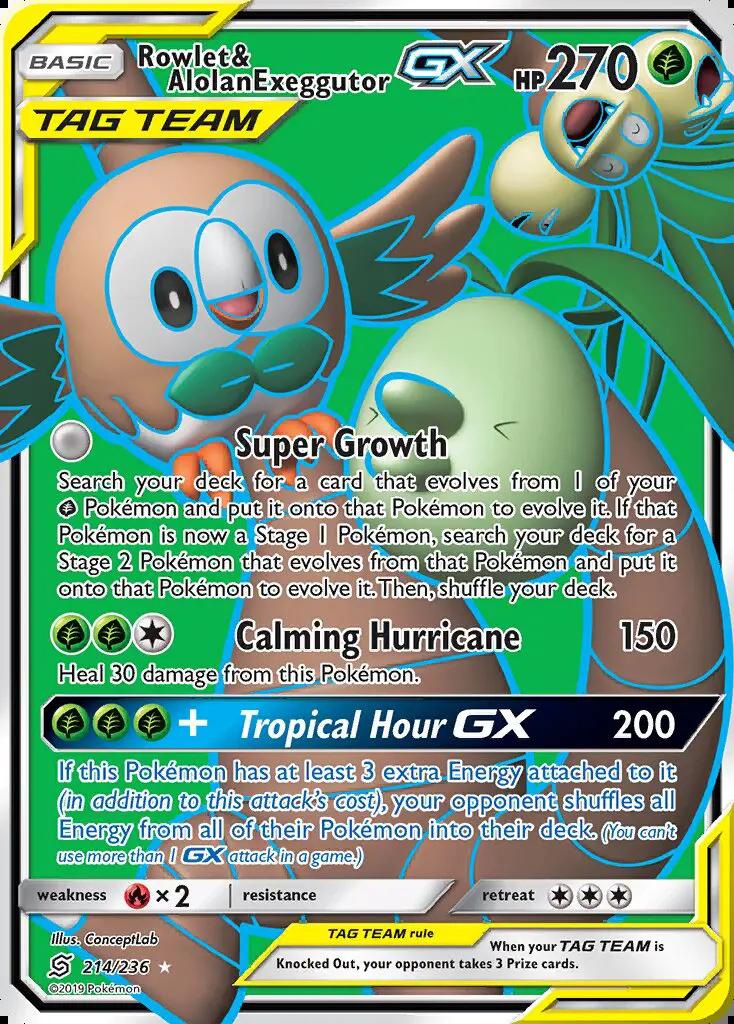 Image of Rowlet and Alolan Exeggutor-GX Unified Minds (UNM) #214