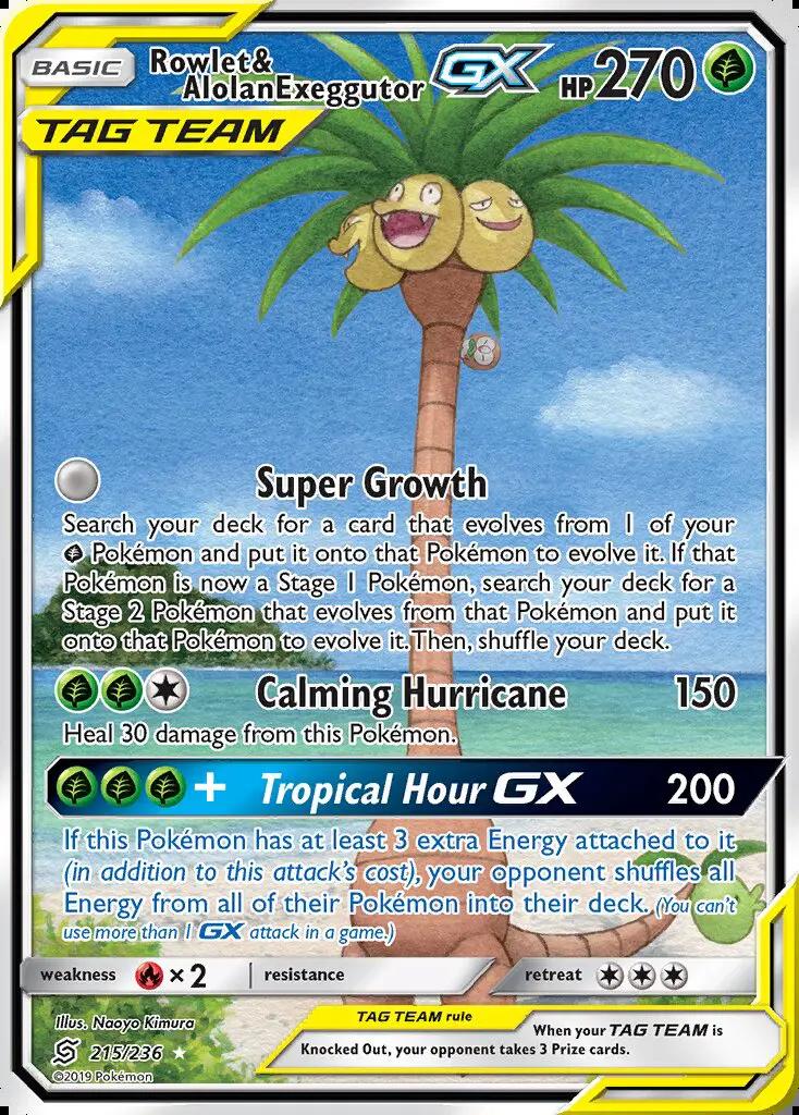 Image of Rowlet and Alolan Exeggutor-GX Unified Minds (UNM) #215