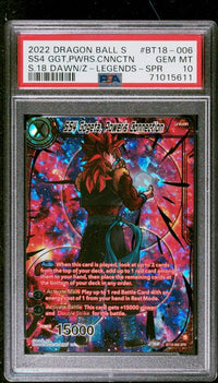 2022 DRAGON BALL SUPER CARD GAME SERIES 18 DAWN OF THE Z-LEGENDS #BT18-006 SS4 GOGETA, POWERS CONNECTION PSA 10