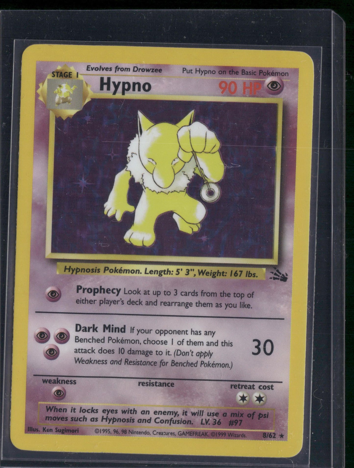 Hypno 23/62 Rare Fossil Pokemon Lightly Played