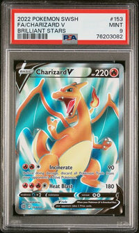2022 POKEMON SWORD & SHIELD BRILLIANT STARS #153 FA/CHARIZARD V BRILLIANT STARS PSA 9